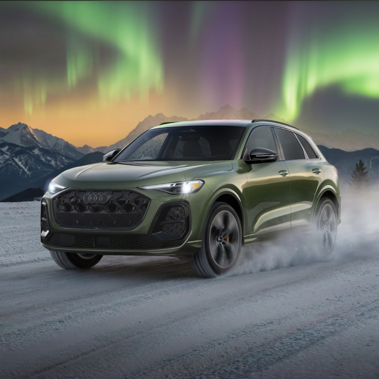 Left profile view of an Audi Q7 parked.